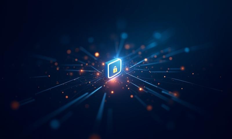 डिजिटल डेटा एकत्र करने का प्रतिनिधित्व करने वाली एक सुरक्षित सर्वर और एब्स्ट्रैक्ट ग्राफिक्स